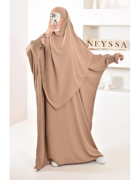 Ensemble abaya et khimar 2 voiles assorti en Jazz, tenue légiférée pour la femme musulmane