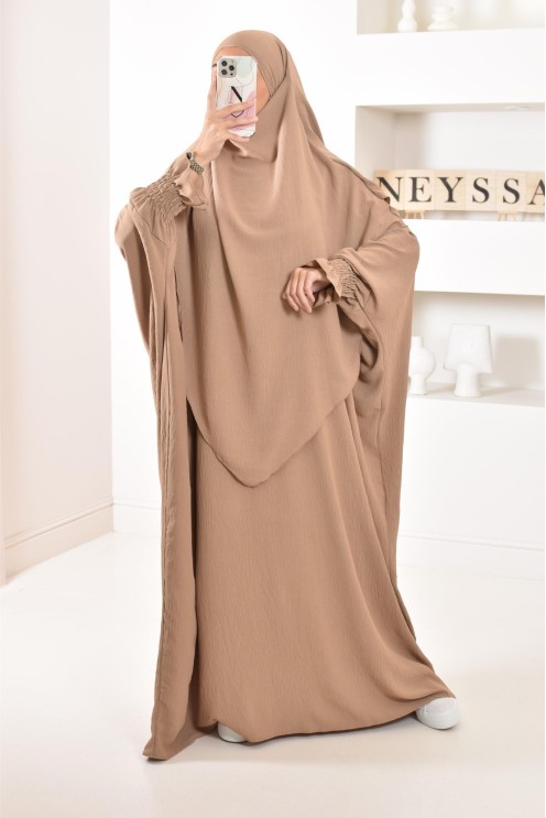 Ensemble abaya et khimar 2 voiles assorti en Jazz, tenue légiférée pour la femme musulmane