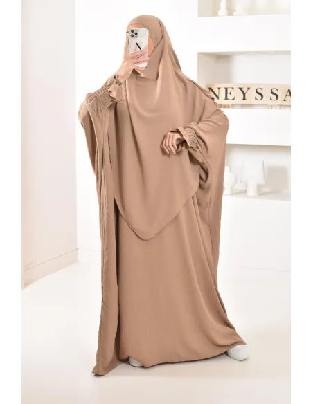 Ensemble abaya et khimar 2 voiles assorti en Jazz, tenue légiférée pour la femme musulmane