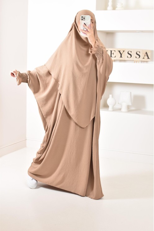 Ensemble abaya et khimar 2 voiles assorti en Jazz, tenue légiférée pour la femme musulmane