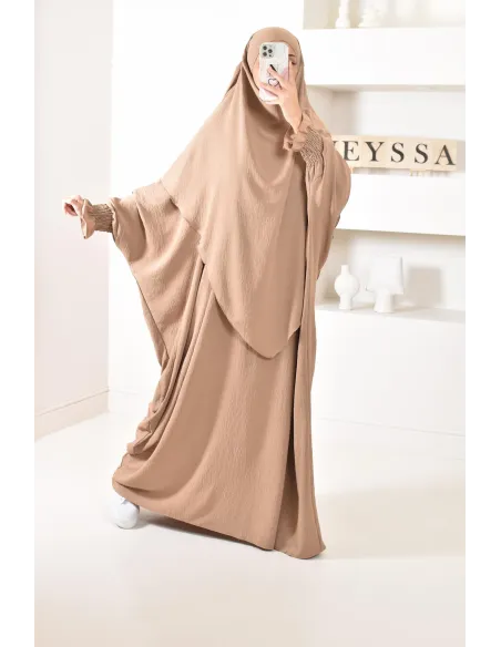 Ensemble abaya et khimar 2 voiles assorti en Jazz, tenue légiférée pour la femme musulmane