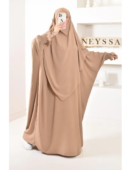 Ensemble abaya et khimar 2 voiles assorti en Jazz, tenue légiférée pour la femme musulmane