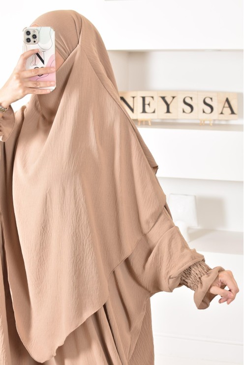 Ensemble abaya et khimar 2 voiles assorti en Jazz, tenue légiférée pour la femme musulmane