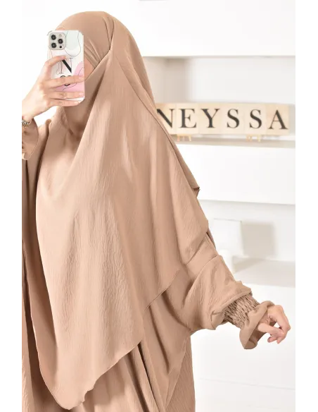 Ensemble abaya et khimar 2 voiles assorti en Jazz, tenue légiférée pour la femme musulmane