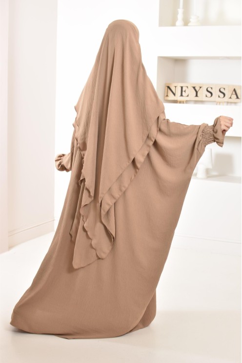Ensemble abaya et khimar 2 voiles assorti en Jazz, tenue légiférée pour la femme musulmane