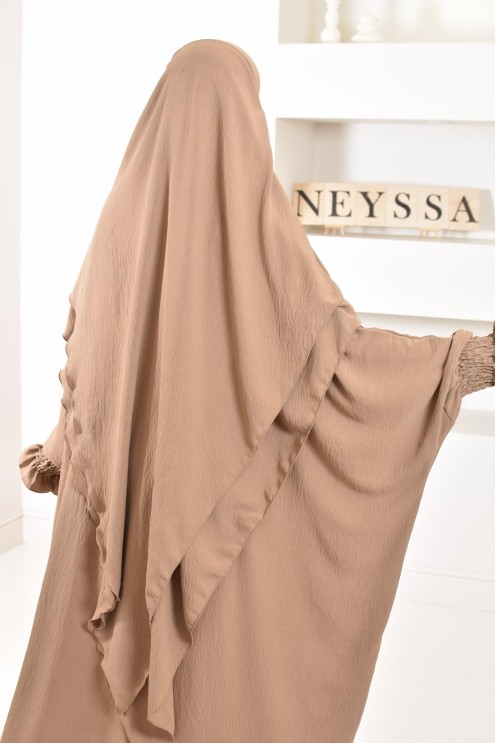Ensemble abaya et khimar 2 voiles assorti en Jazz, tenue légiférée pour la femme musulmane
