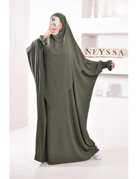 Ensemble abaya et khimar 2 voiles assorti en Jazz, tenue légiférée pour la femme musulmane