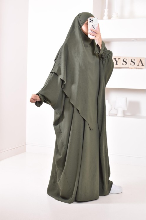 Ensemble abaya et khimar 2 voiles assorti en Jazz, tenue légiférée pour la femme musulmane
