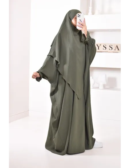 Ensemble abaya et khimar 2 voiles assorti en Jazz, tenue légiférée pour la femme musulmane