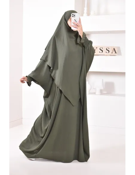 Ensemble abaya et khimar 2 voiles assorti en Jazz, tenue légiférée pour la femme musulmane