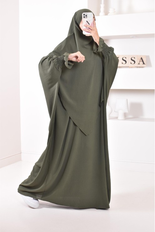 Ensemble abaya et khimar 2 voiles assorti en Jazz, tenue légiférée pour la femme musulmane