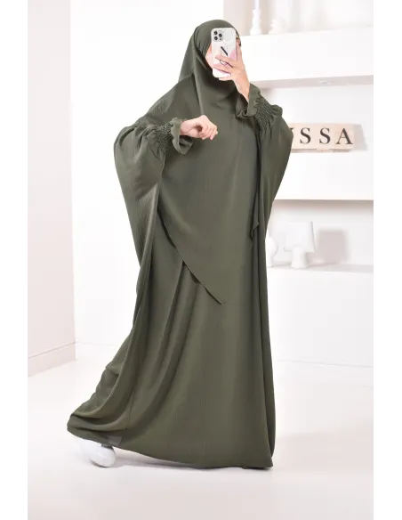 Ensemble abaya et khimar 2 voiles assorti en Jazz, tenue légiférée pour la femme musulmane
