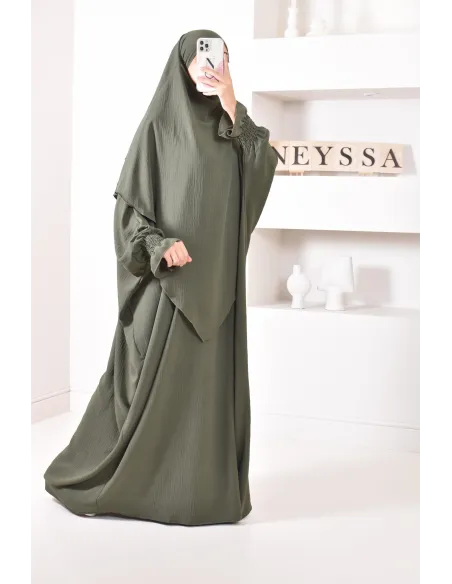 Ensemble abaya et khimar 2 voiles assorti en Jazz, tenue légiférée pour la femme musulmane