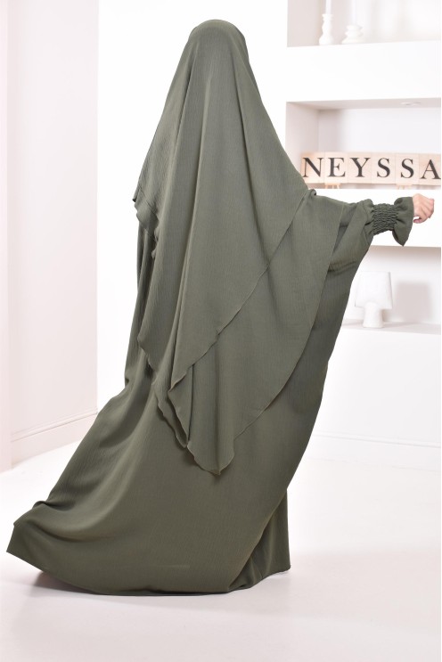 Ensemble abaya et khimar 2 voiles assorti en Jazz, tenue légiférée pour la femme musulmane