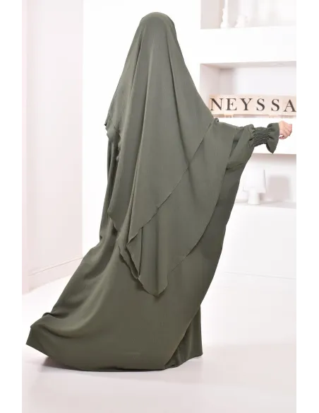 Ensemble abaya et khimar 2 voiles assorti en Jazz, tenue légiférée pour la femme musulmane