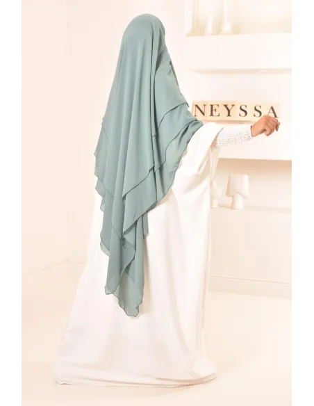 Long khimar 3 voiles en mousseline pour femme musulmane voilée