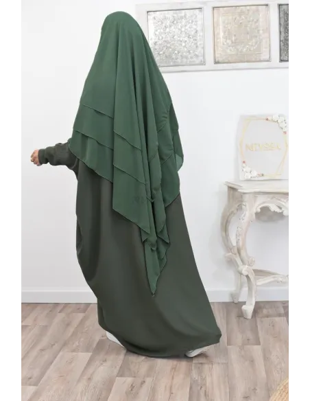 Long khimar 3 voiles en mousseline pour femme musulmane voilée