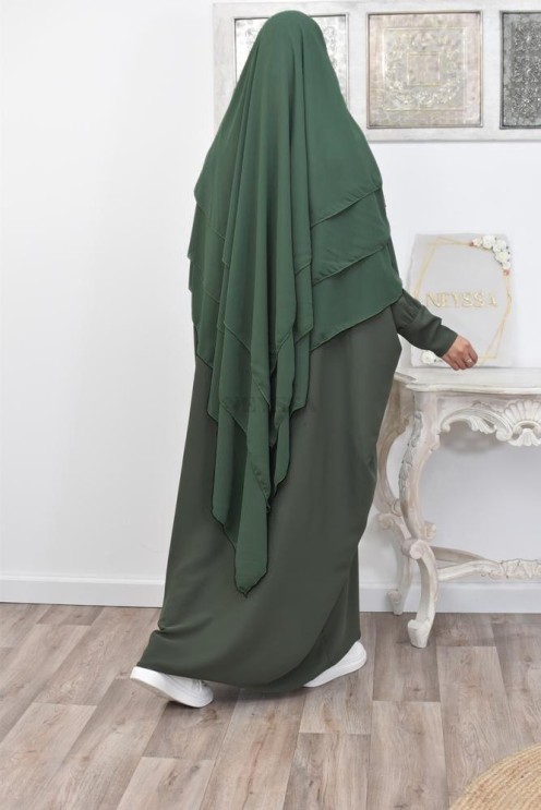 Long khimar 3 voiles en mousseline pour femme musulmane voilée
