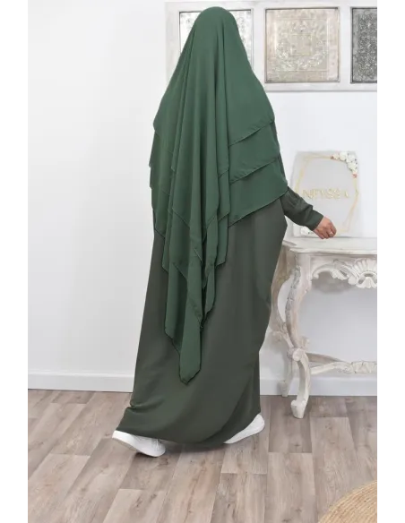 Long khimar 3 voiles en mousseline pour femme musulmane voilée
