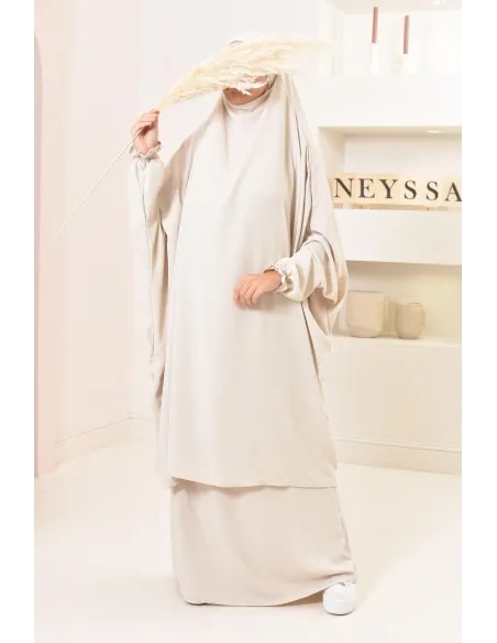 jilbab 2 pieces fluide manche froufrou haut de gamme et pas cher