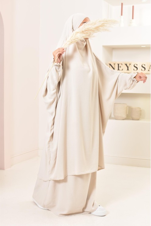 jilbab 2 pieces fluide manche froufrou haut de gamme et pas cher