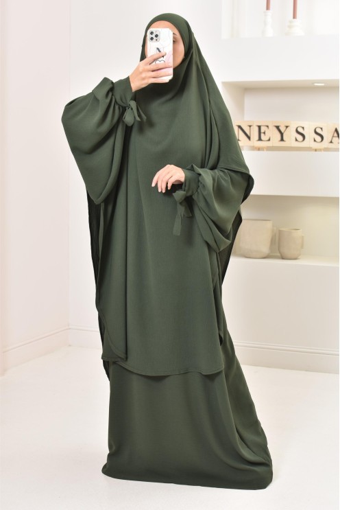Ensemble abaya khimar extra long soie de Jazz, légiféré, made in france
