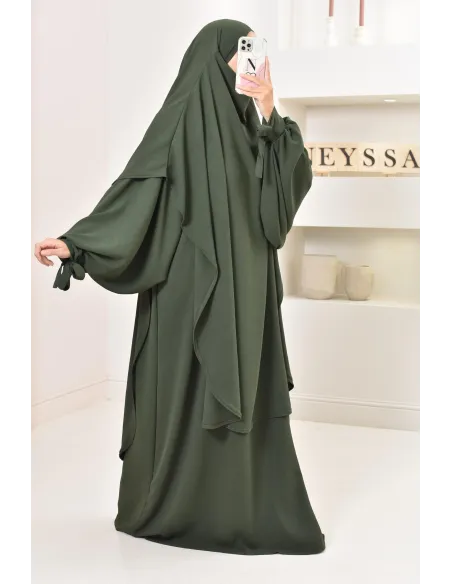 Ensemble abaya khimar extra long soie de Jazz, légiféré, made in france