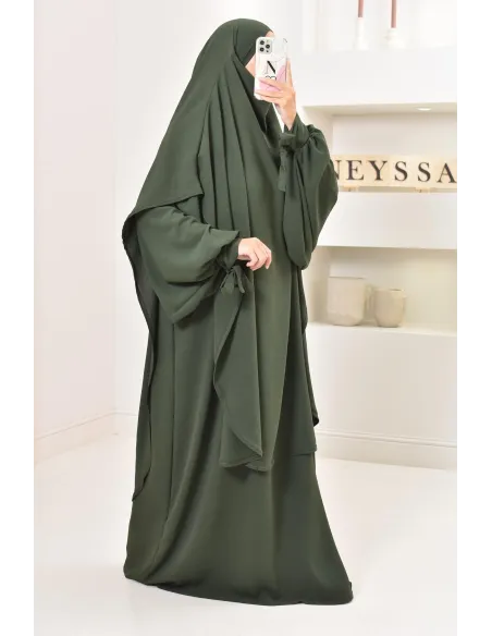 Ensemble abaya khimar extra long soie de Jazz, légiféré, made in france