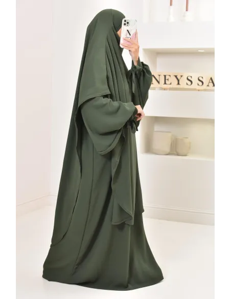 Ensemble abaya khimar extra long soie de Jazz, légiféré, made in france