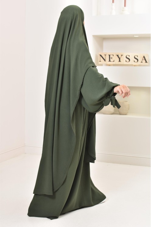 Ensemble abaya khimar extra long soie de Jazz, légiféré, made in france