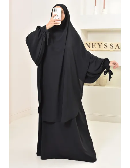 Ensemble abaya khimar extra long soie de Jazz, légiféré, made in france