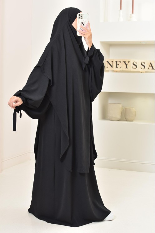 Ensemble abaya khimar extra long soie de Jazz, légiféré, made in france