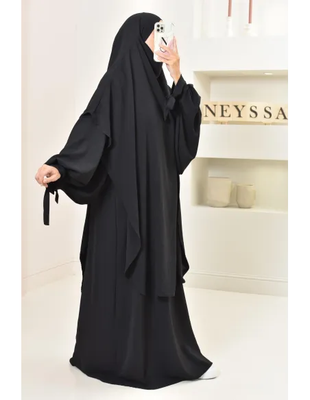 Ensemble abaya khimar extra long soie de Jazz, légiféré, made in france