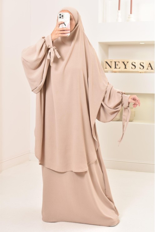 Ensemble abaya khimar extra long soie de Jazz, légiféré, made in france