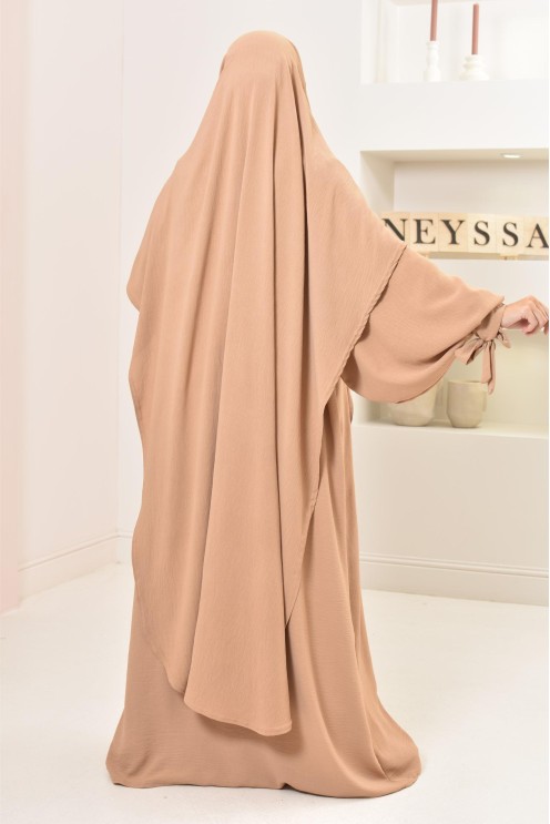Ensemble abaya khimar extra long soie de Jazz, légiféré, made in france