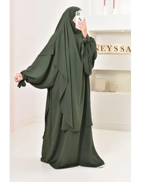 Khimar extra long en soie de Jazz à nouer, voile légiféré, moderne