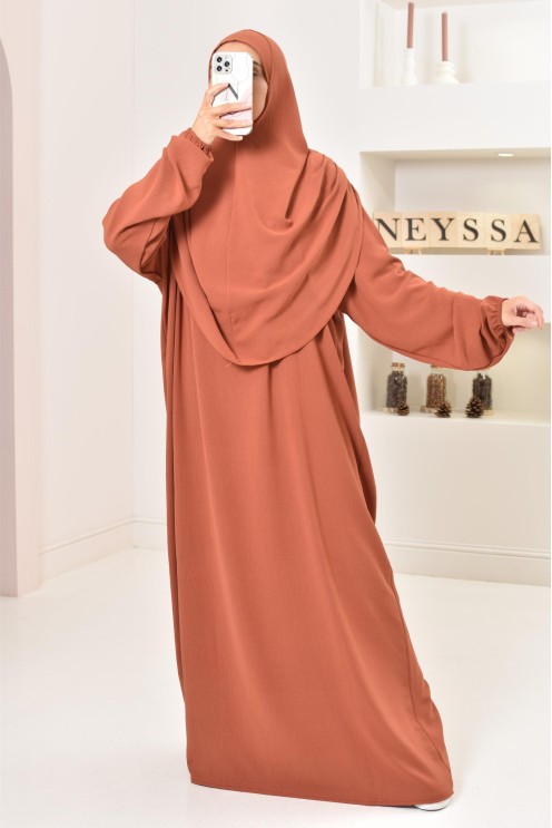Robe de prière avec hijab intégré pas cher facile à enfiler