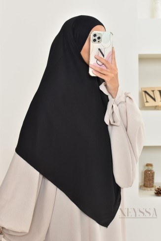 Khimar court à enfiler mousseline, bandeau intégré, tissu fluide 2