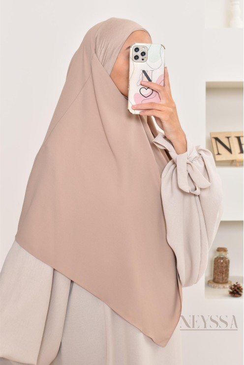 Khimar court à enfiler mousseline, bandeau intégré, tissu fluide