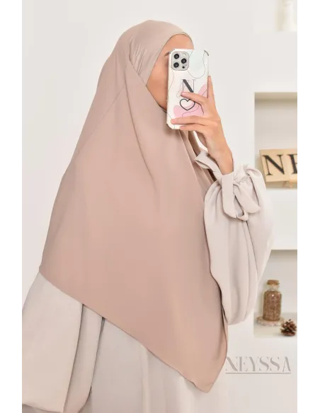 Khimar court à enfiler mousseline, bandeau intégré, tissu fluide