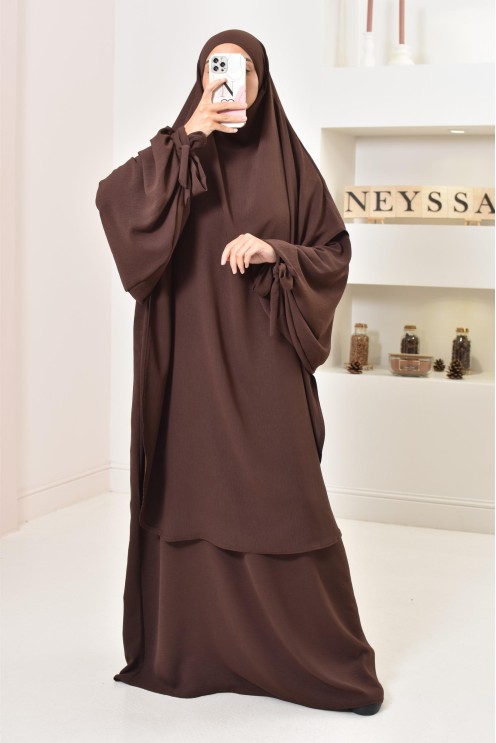 Ensemble abaya khimar extra long soie de Jazz, légiféré, made in france