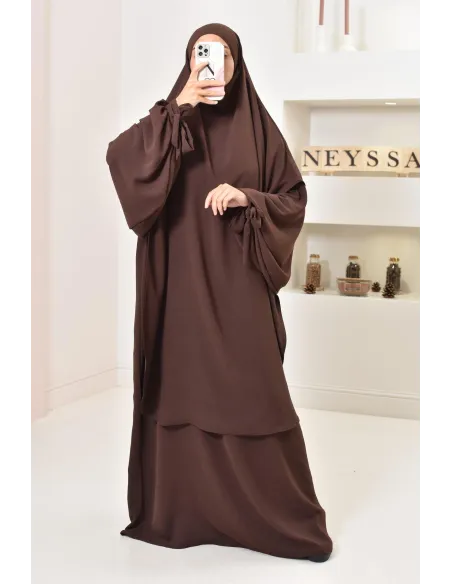 Ensemble abaya khimar extra long soie de Jazz, légiféré, made in france