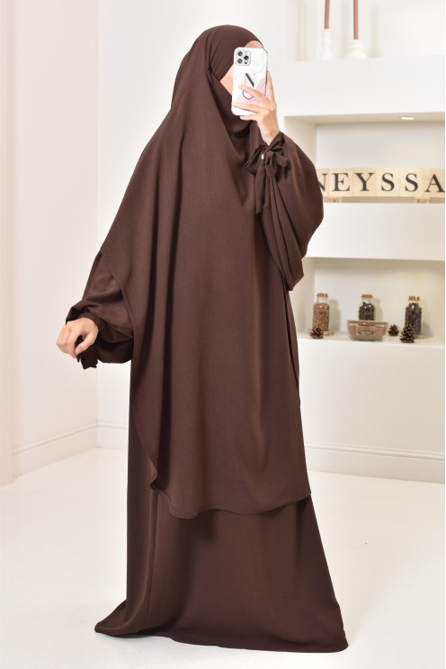 Ensemble abaya khimar extra long soie de Jazz, légiféré, made in france