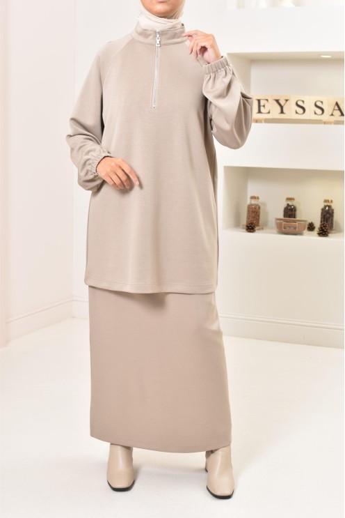 ensemble 2 pièces jupe et pull ample, tissu fluide confortable