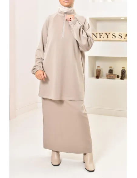 ensemble 2 pièces jupe et pull ample, tissu fluide confortable