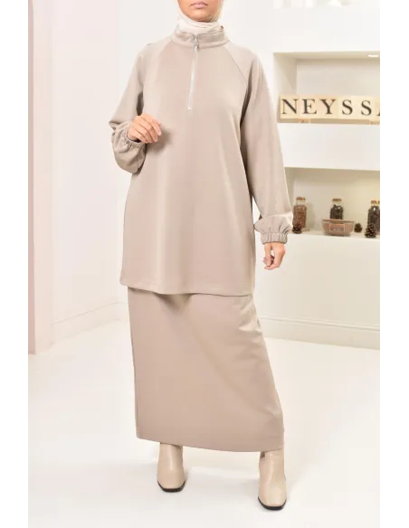 ensemble 2 pièces jupe et pull ample, tissu fluide confortable