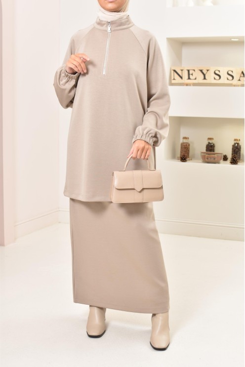 ensemble 2 pièces jupe et pull ample, tissu fluide confortable