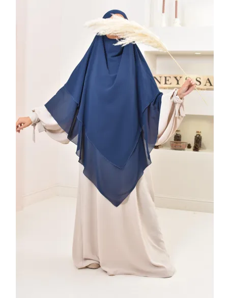 Long khimar 3 voiles en mousseline pour femme musulmane voilée
