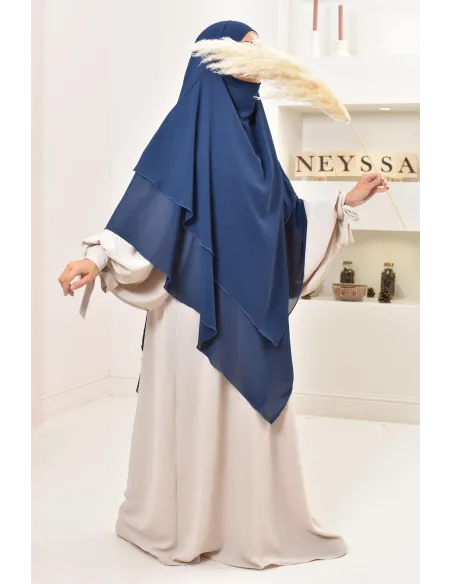 Long khimar 3 voiles en mousseline pour femme musulmane voilée