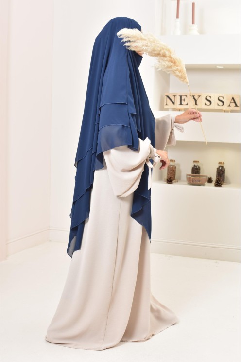 Long khimar 3 voiles en mousseline pour femme musulmane voilée